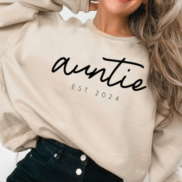 Personalize Auntie Est Year Crewneck Sweatshirt Custom Gift For Aunt