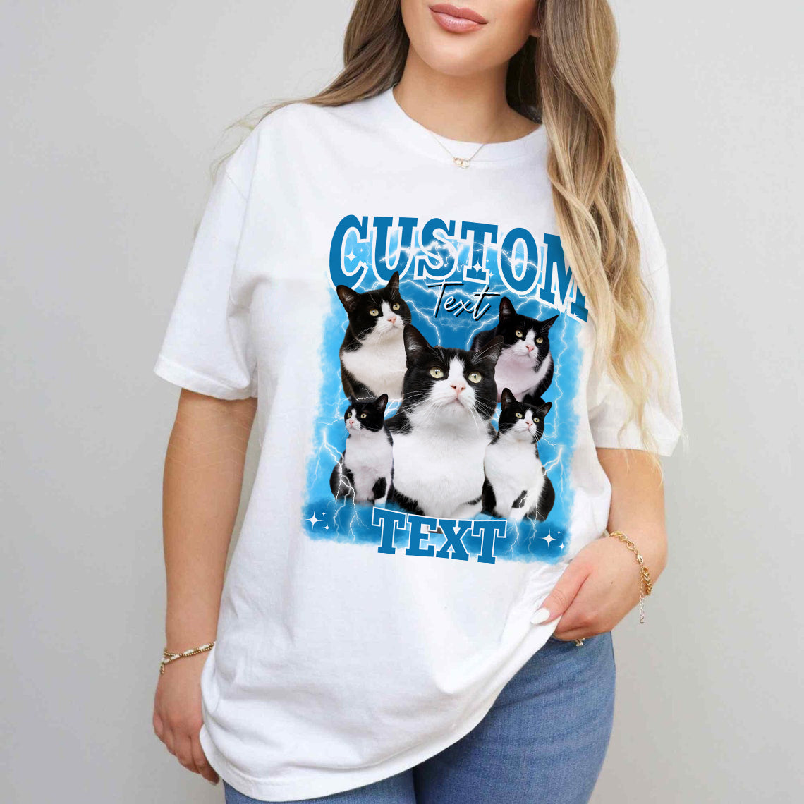 Custom Bootleg Shirt Personalized Cat Photo & Name Shirt Gift for Pet Lover