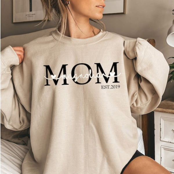 Custom Mom Sweatshirt Mama Est Year Sweatshirt with Kids Name Gift for Mother's Day