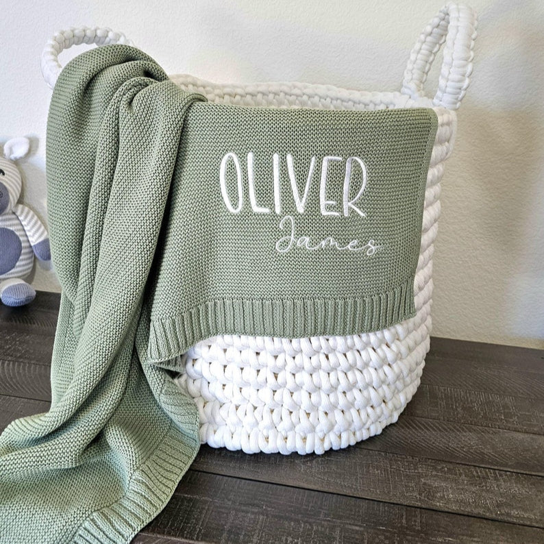 Embroidered Baby Blanket Personalized Newborn Name Cotton Blanket Gift