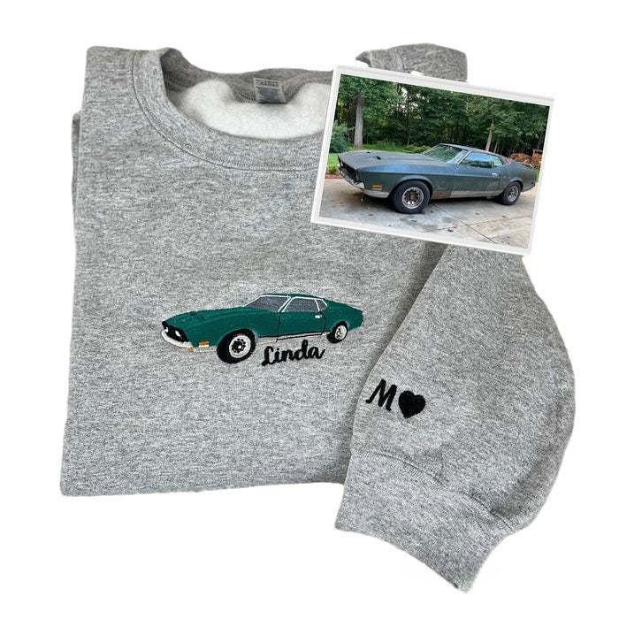 Customized Embroidered Car Sweatshirt Personalized Car Portrait from Photo Sweatshirt Gift For Auto Lovers