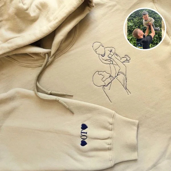 Custom Embroidered Dad Hoodie Personalized Papa with Kids Portrait from Photo Hoodie Unique Gift for Father's Day