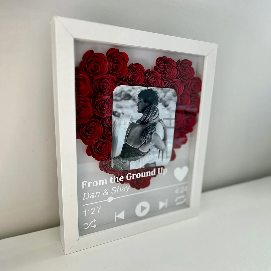 Personalized Music Album Flower Shadow Box Personalized Heart Flower Box for Family