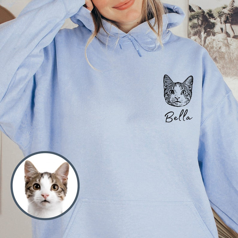 Personalized Cat Hoodie Custom Pet Portrait from Photo Printed Hoodie Custom Gift For Pet Lovers