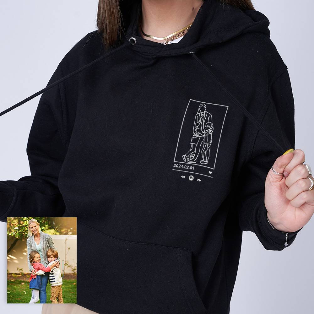 Custom Embroidered Spotify Hoodie Personalized Couple Photo Portrait Outline Music Album Hoodie