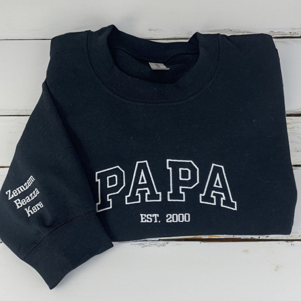 Personalized Papa Sweatshirt Embroidered Dad with Kids Name Sweatshirt Custom Gift for Father's Day