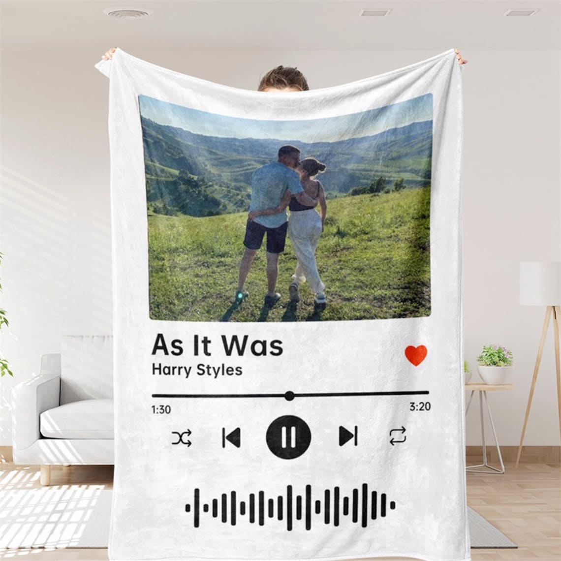 Custom Spotify Photo Blanket Personalized Music Blanket with Your Favorite Song Gift for Friends & Family