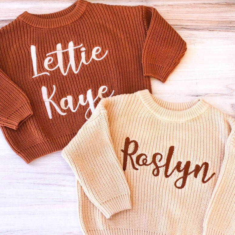 Personalized Embroidered Sweater Custom Oversized Chunky Baby Name Sweater