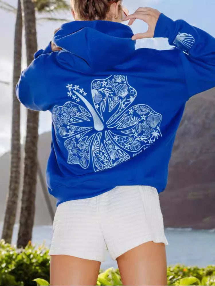 Women's Aesthetic Hawaii Hibiscus Graphic Printed Hoodie