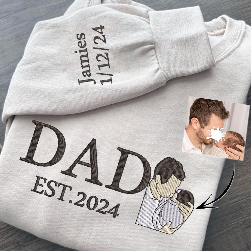 Personalized Dad Sweatshirt Embroidered Family Photo Portraits Sweatshirt Gift for Papa & Father's Day