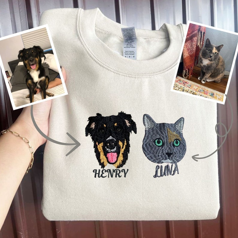 Custom Embroidered Pet Portrait from Photo Sweatshirt Personalised Dog Sweatshirt Gift for Pet Lover