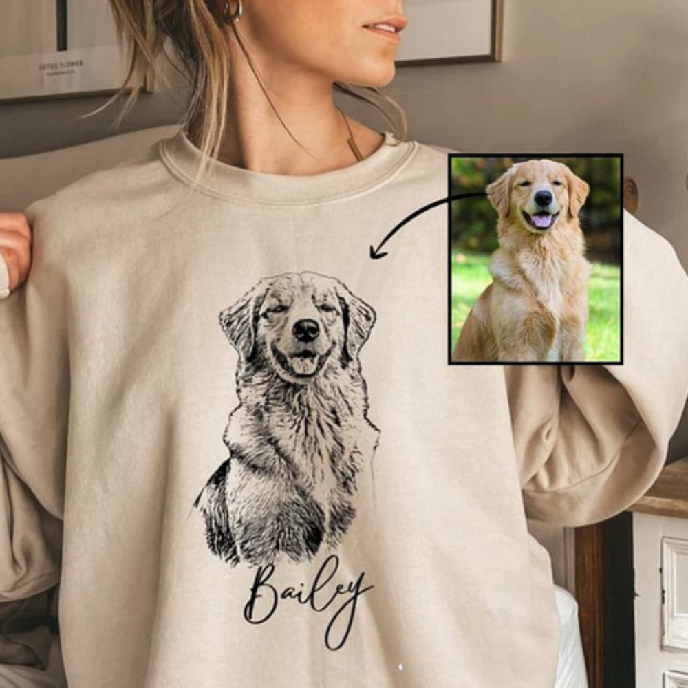 Personalized Pet Sweatshirt Custom Dog Portrait from Photo Sweatshirt Gift for Pet Lovers