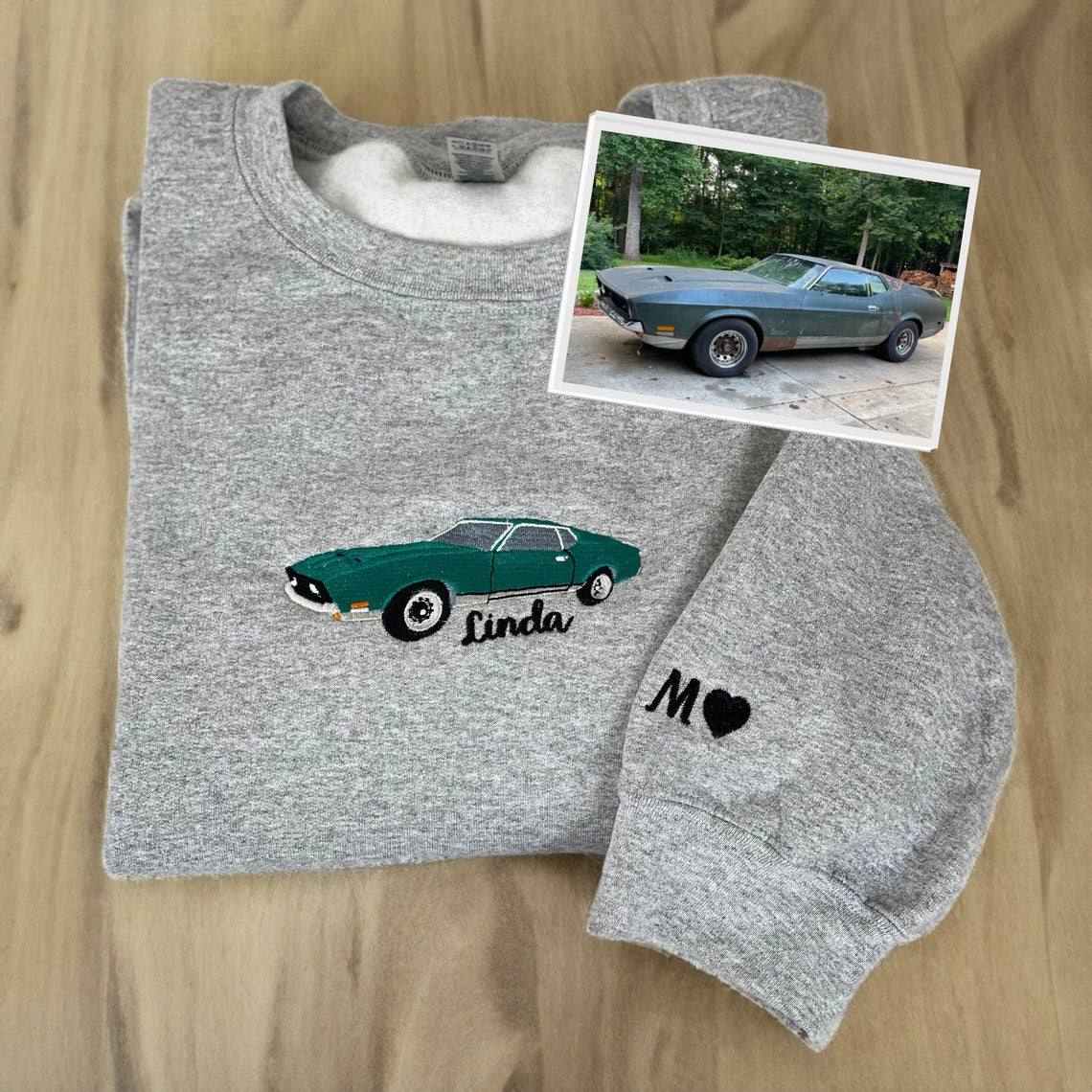 Personalized Embroidered Car Photo with Name Sweatshirt Unique Gift for Car Lovers