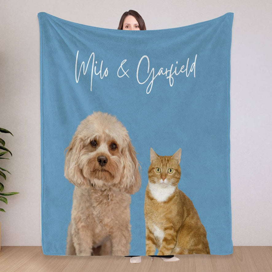 Custom Pet Blanket Personalized Pet Photo Portrait Bedding Blanket with Text