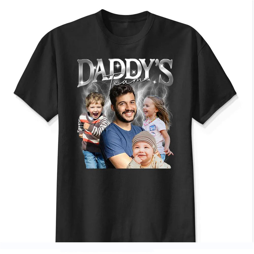 Custom Daddy Theme Retro Bootleg Shirt Unique Papa & Kids Photo Tee Gift For Father's Day