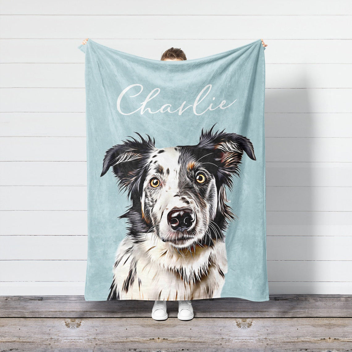 Custom Pet Blanket Personalized Pet Photo Portrait Bedding Blanket with Text