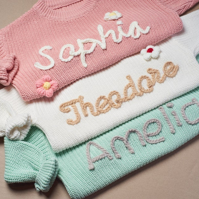 Personalized Baby Sweater Custom Knitted Infant Name Sweater Gifts