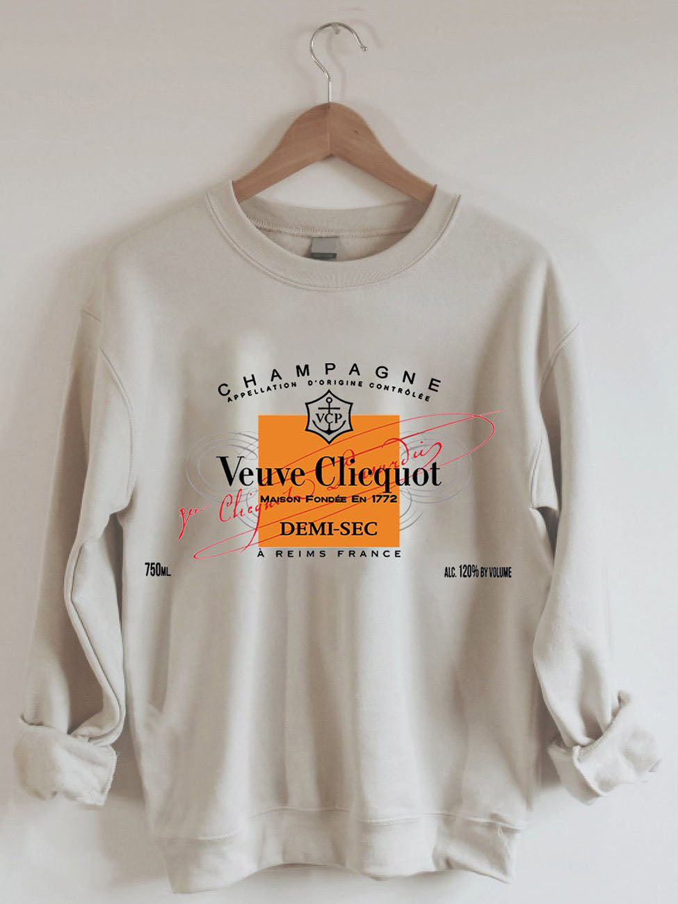 Women's Champagne Veuve Rose Printed Crewneck Sweatshirt