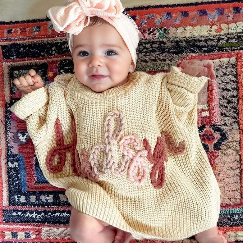 Hand Embroidered Baby Sweater Personalized Newborn Name Knit Sweater Gift