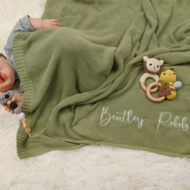 Custom Baby Blanket Personalized Embroidered Newborn Baby Name Blanket