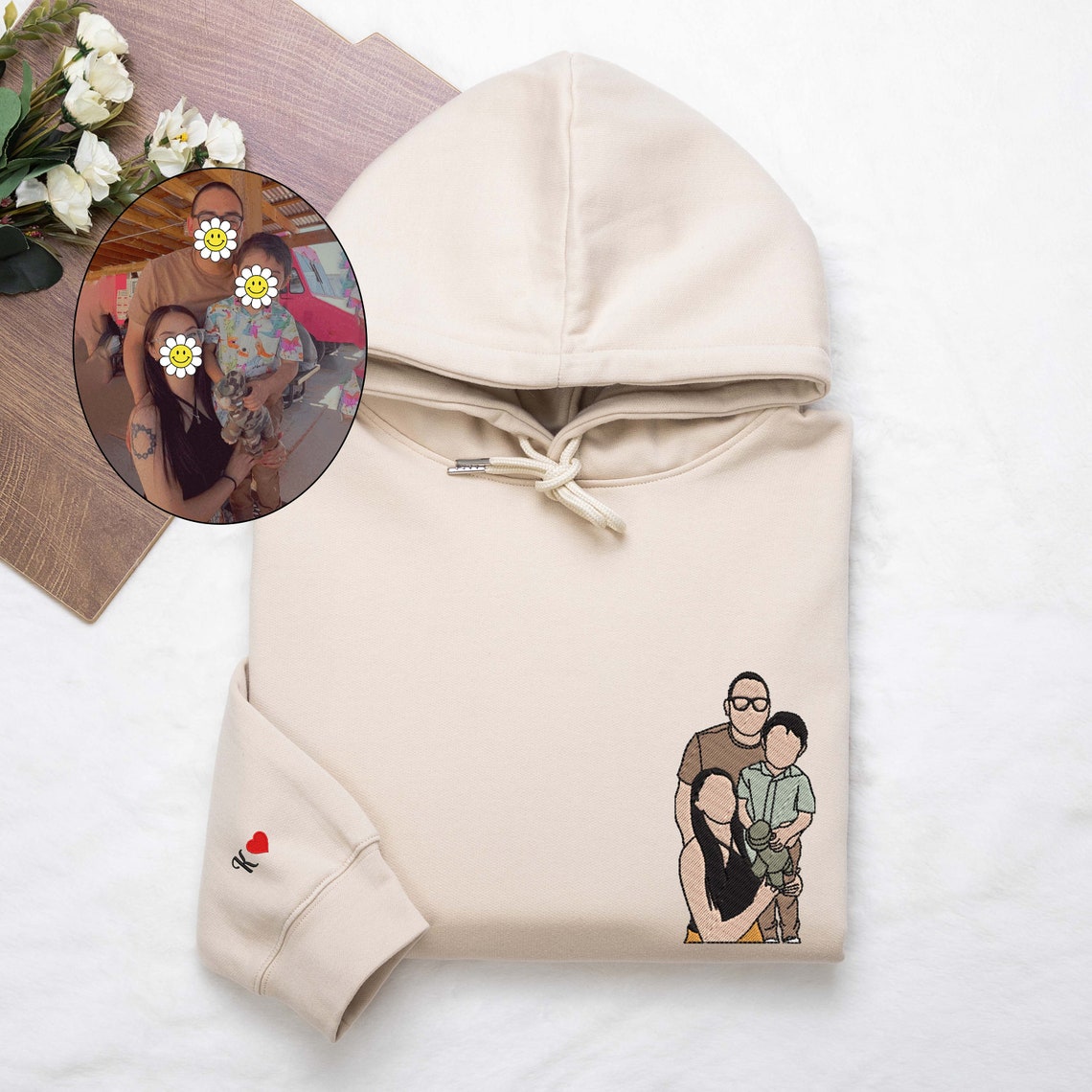 Custom Embroidery Hoodie Personalized Couple Portrait from Photo Hoodie Unique Gift for Lover & Family