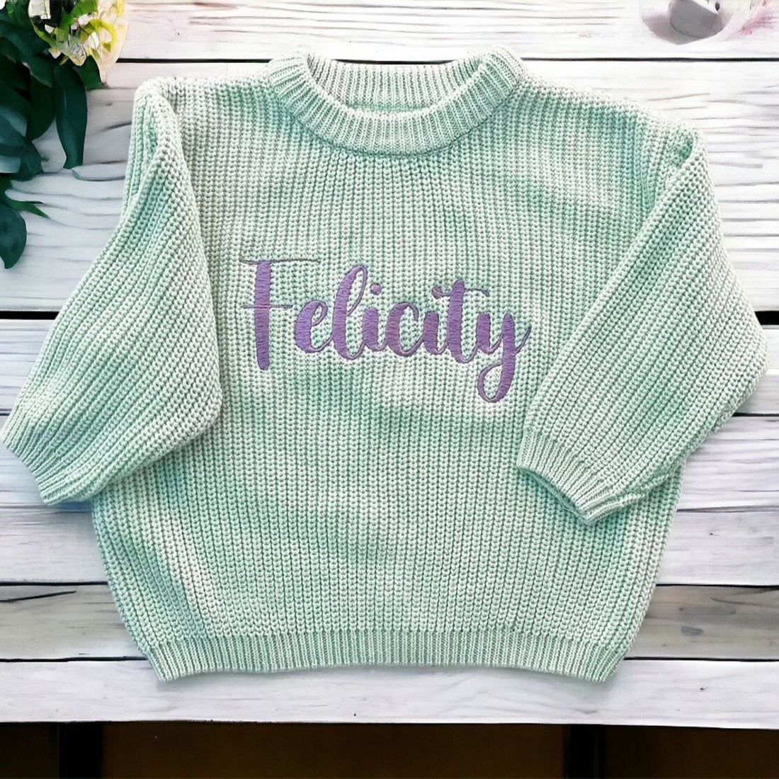 Personalized Baby Sweater Custom Embroidered Toddler Knit Chunky Sweater