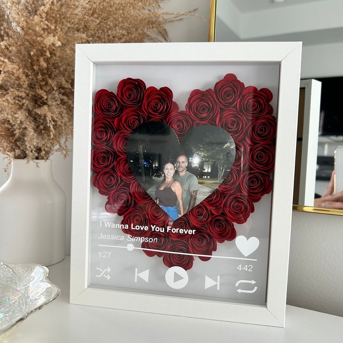 Personalized Music Album Flower Shadow Box Personalized Heart Flower Box for Family