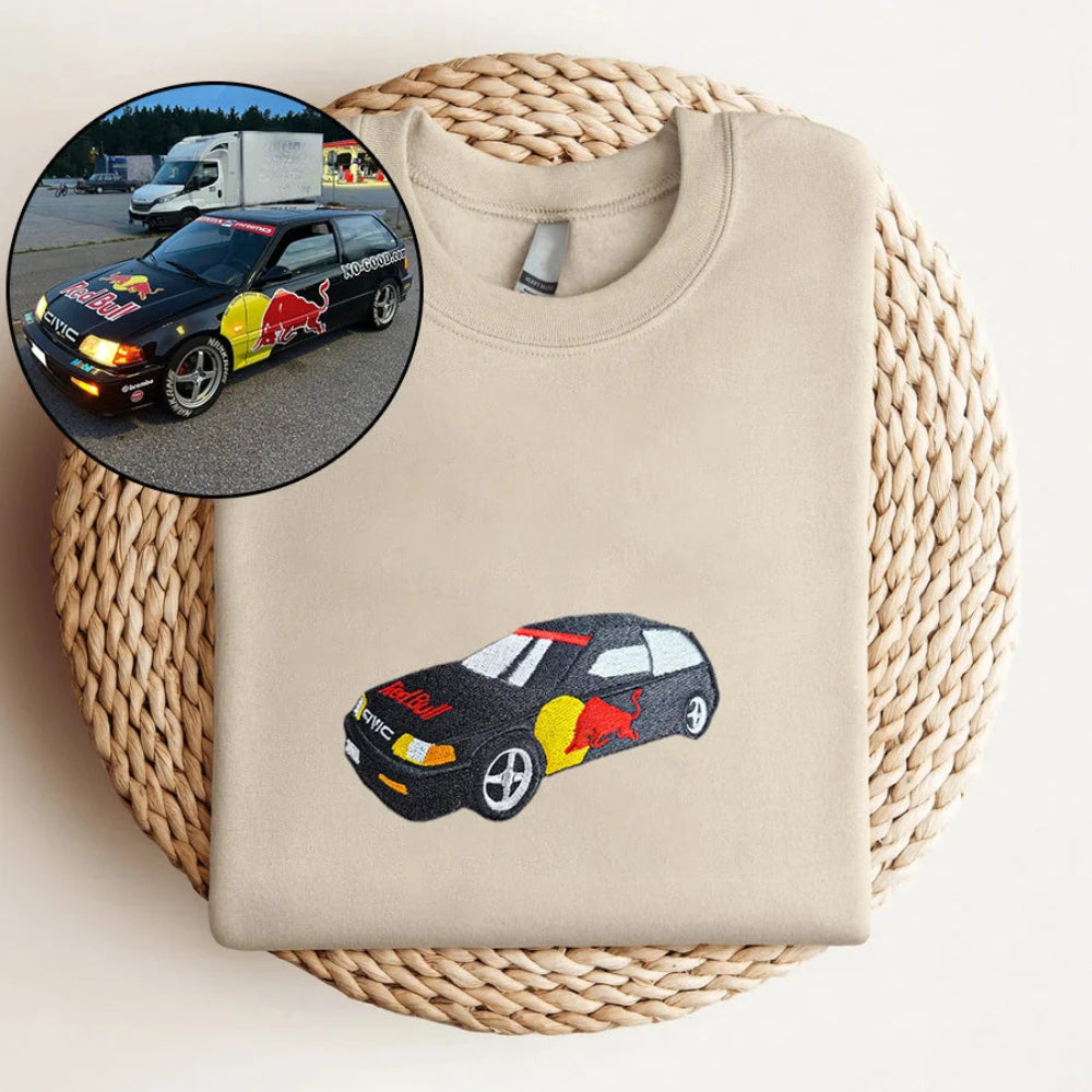 Personalized Embroidered Car Photo with Name Sweatshirt Unique Gift for Car Lovers