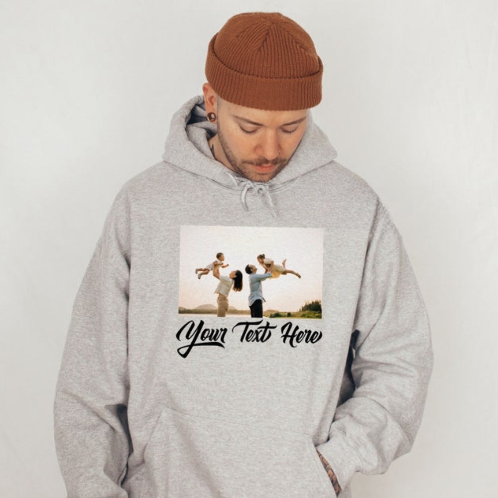 Custom Photo Text Hoodie Personalized Your Own Photo Pullover Gift for Friend & Family