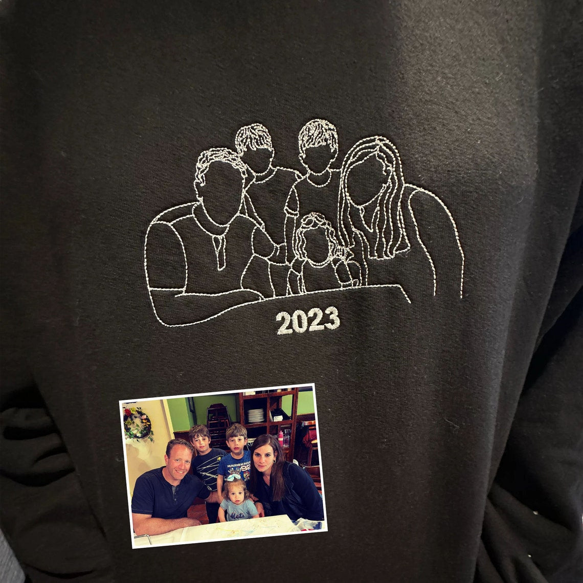 Custom Embroidered Hoodie Couple Portrait Outline from Photo Pullover Unique Gift For Couple & Family