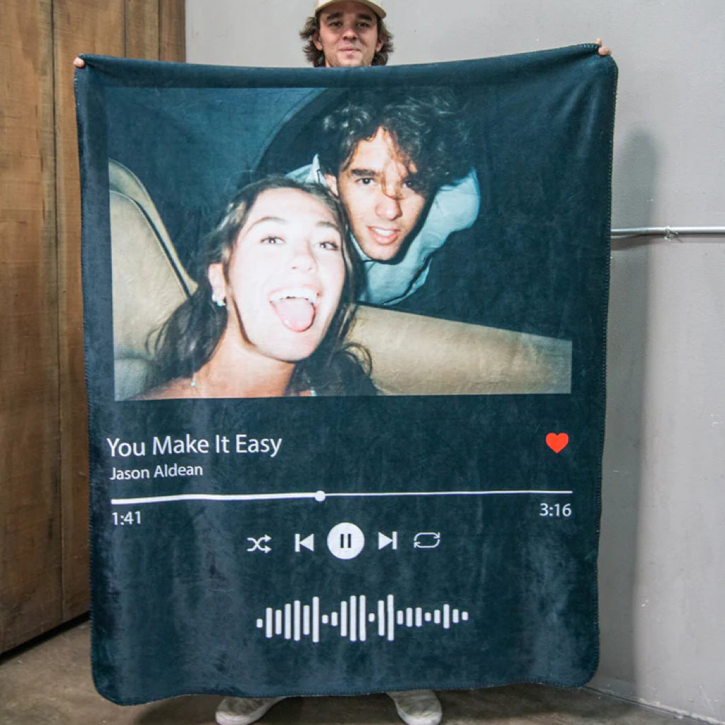 Custom Spotify Photo Blanket Personalized Music Blanket with Your Favorite Song Gift for Friends & Family