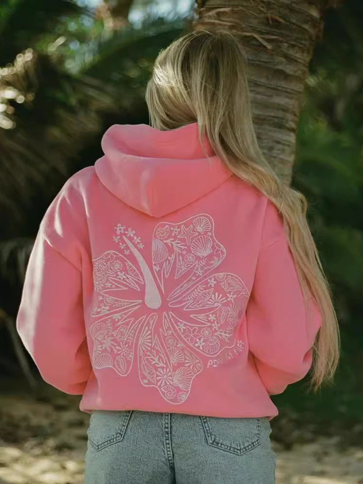 Women's Aesthetic Hawaii Hibiscus Graphic Printed Hoodie