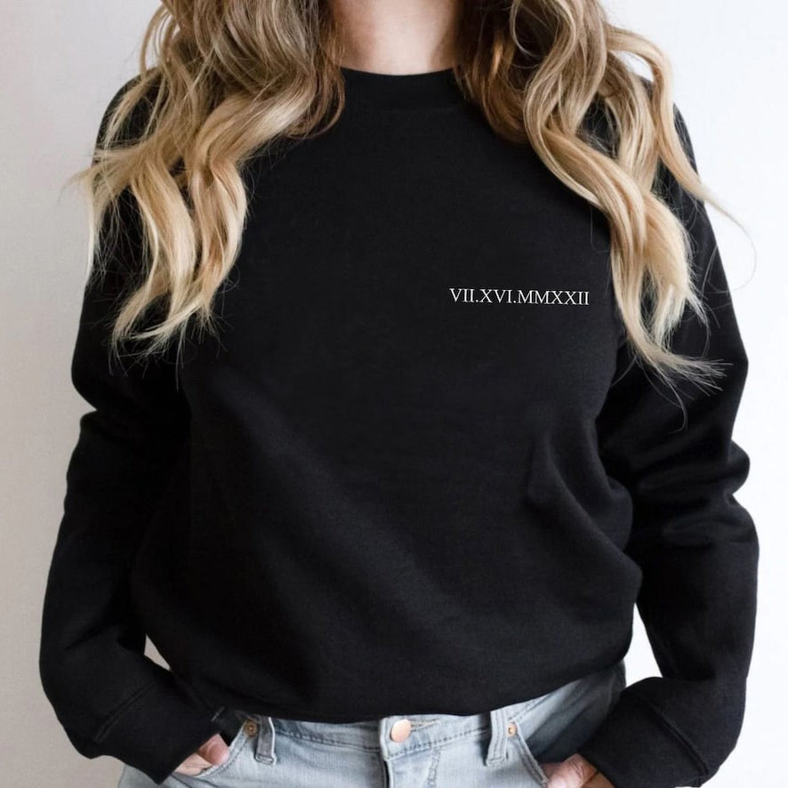 Custom Couple Sweatshirt Personalized Roman Numeral/Date Printed Sweatshirt