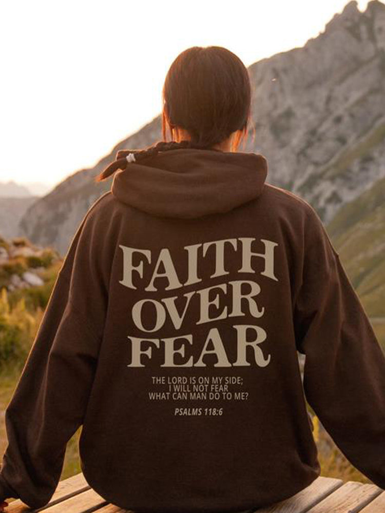 Women's Inspirational Faith Over Fear The Lord In On My Side Printed Hoodie