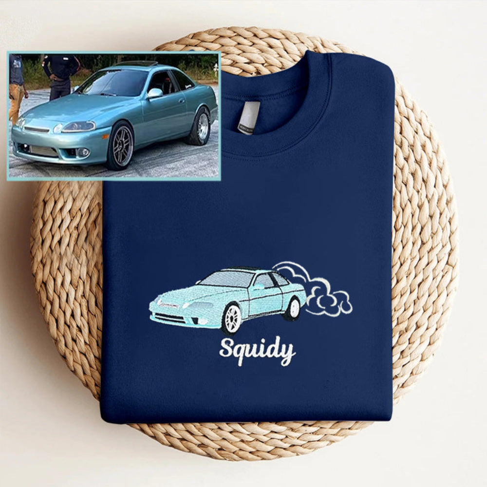 Personalized Embroidered Car Photo with Name Sweatshirt Unique Gift for Car Lovers