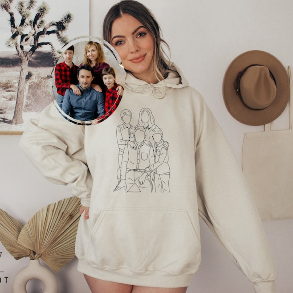 Custom Embroidered Hoodie Personalized Family Portrait from Photo Hoodie