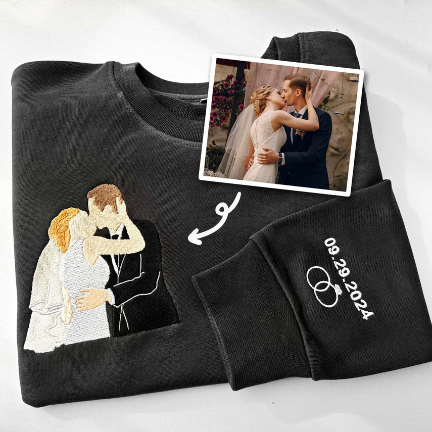 Personalized Couple Sweatshirt Embroidered Portrait Photo Sweatshirt Unique Gift for Wedding & Anniversary