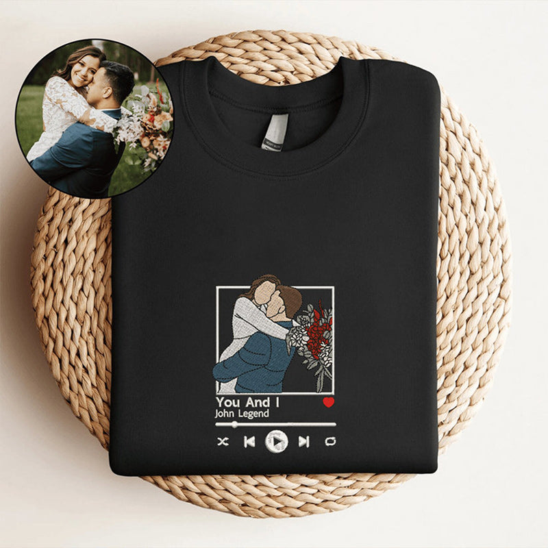 Personalized Embroidered Couple Portrait from Photo Music Album Sweatshirt