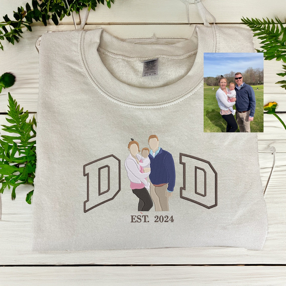 Custom Dad Sweatshirt Embroidered Family Portrait from Photo Sweatshirt Personalized Gift for Father's Day