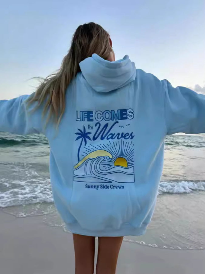 Women's Life Comes In Waves Graphic Printed Hoodie