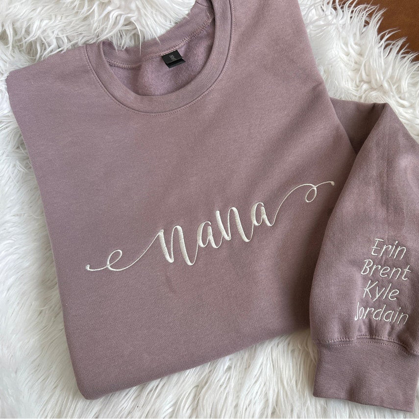 Embroidered Nana Sweatshirt Custom Grandma with Kids Name Sweatshirt Gift for Family