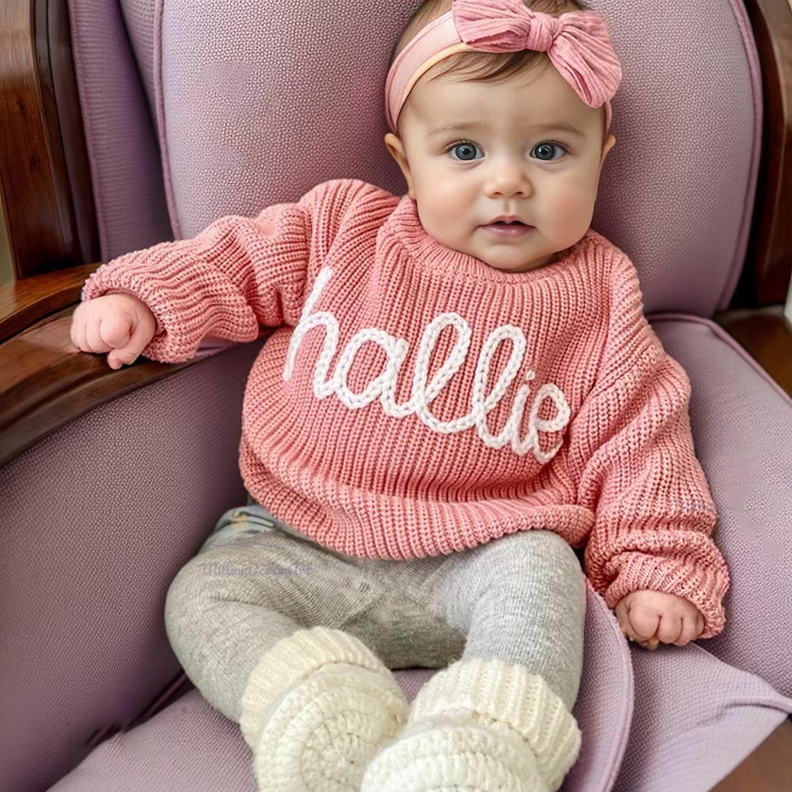 Personalized Embroidered Baby Sweater Custom Kids Name Knit Chunky Sweater