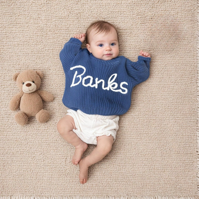 Custome Children Sweater Personalized Embroidered Knit Baby Name Sweater