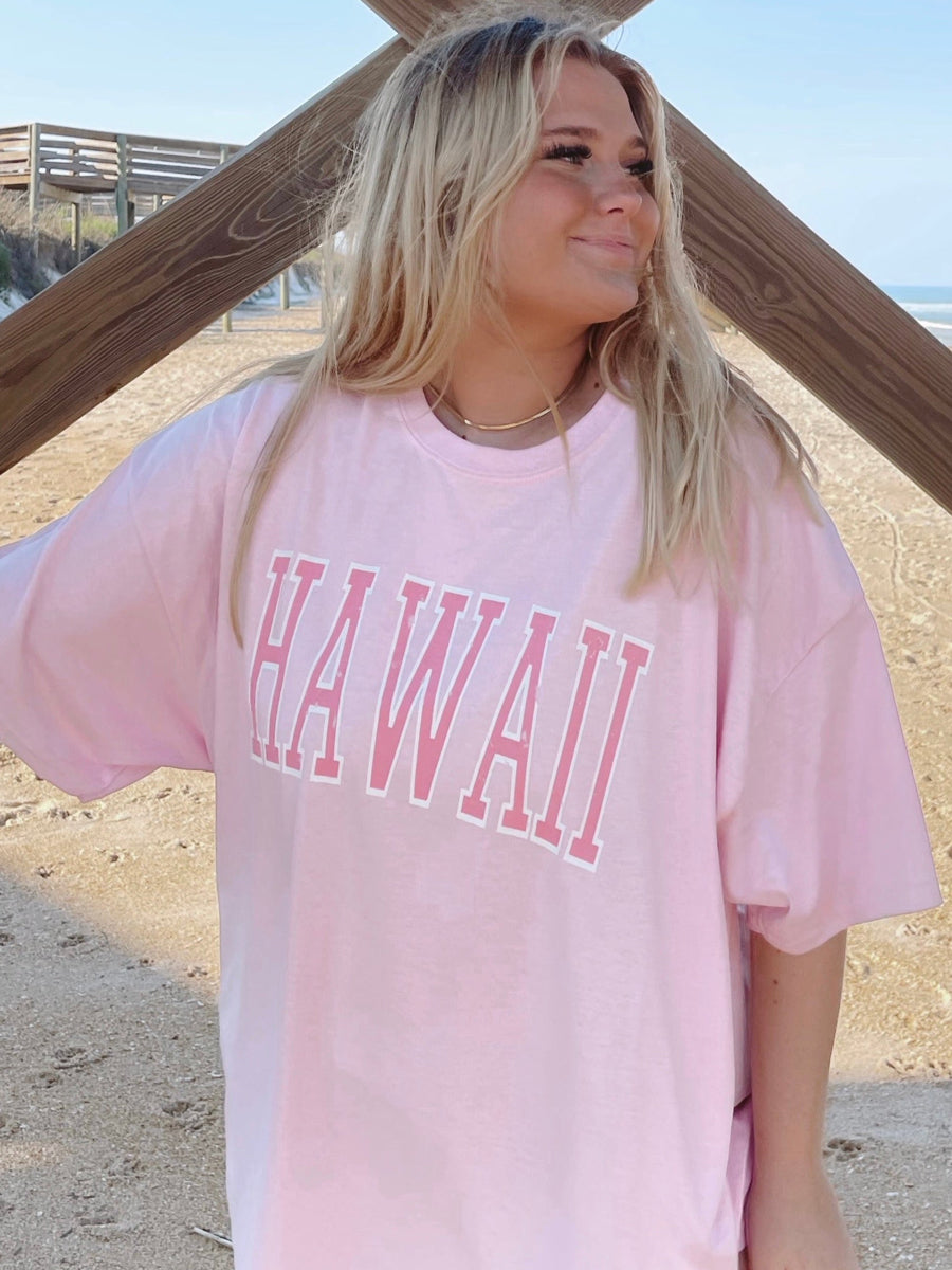 Women's Preppy Pink Hawaii Printed Short Sleeve Shirt