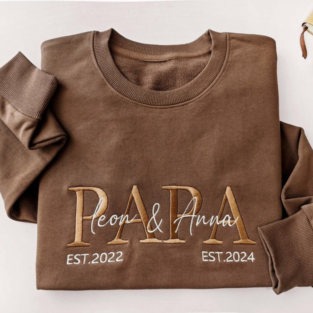 Custom Embroidered Papa Sweatshirt Personalized Dad with Kids Names Sweatshirt Gift for Father's Day