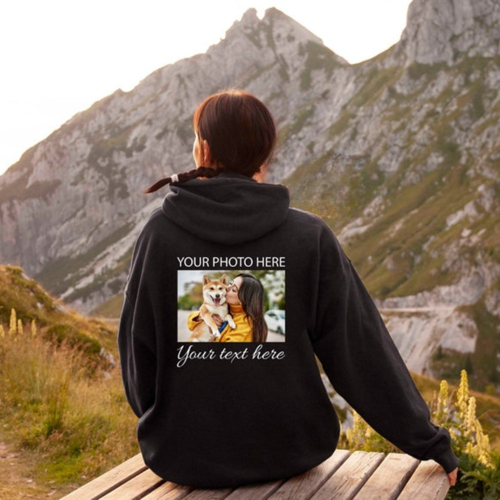 Custom Text Photo Hoodie Personalized Photo Printed Hoodie Gift for Friend & Family