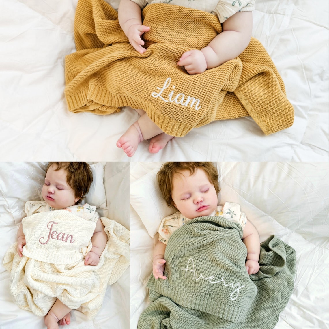 Custom Embroidered Baby Name Blanket Personalized Soft Breathable Cotton Knit Blanket Gift