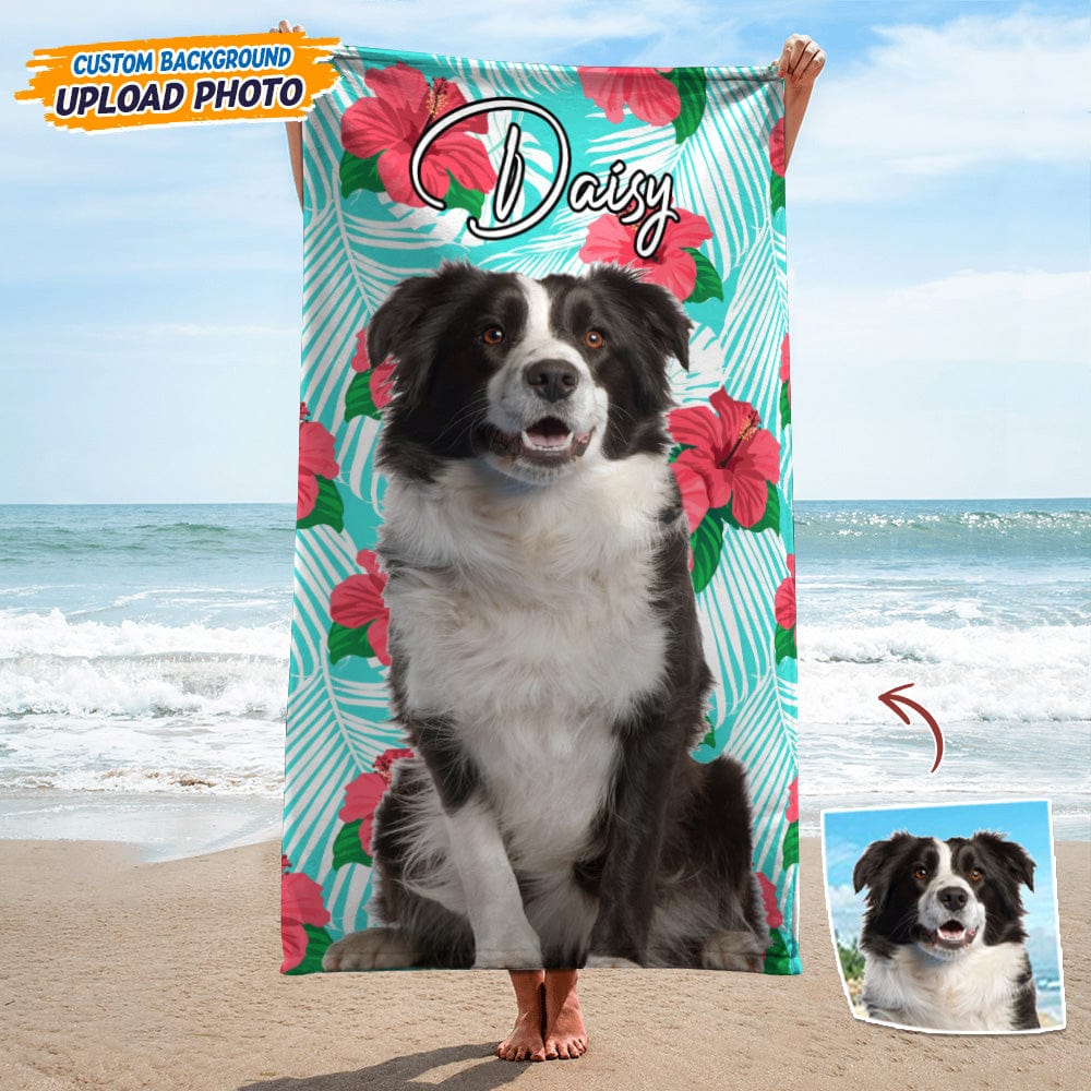 Personalized Dog Photo Beach Blanket Unique Pet Photo Portrait Blanket Gift for Pet Lover