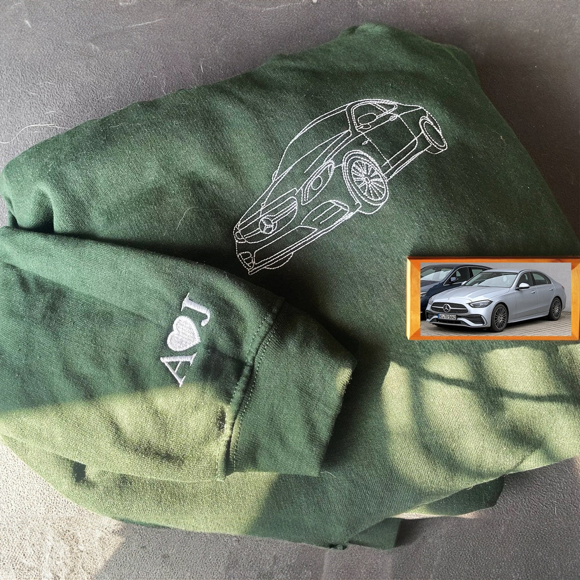 Customized Embroidered Car Hoodie Personalized Car Outline from Photo Hoodie Gift For Auto Lovers