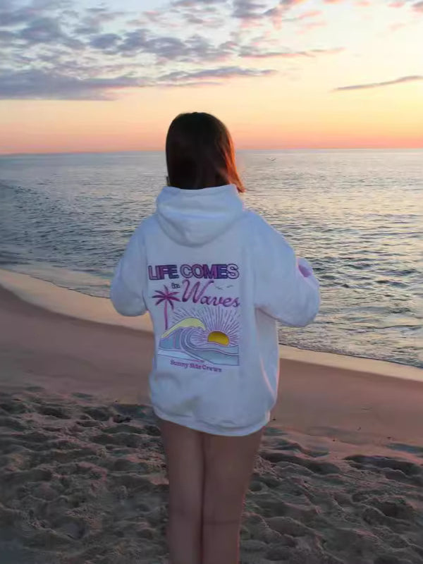 Women's Life Comes In Waves Graphic Printed Hoodie